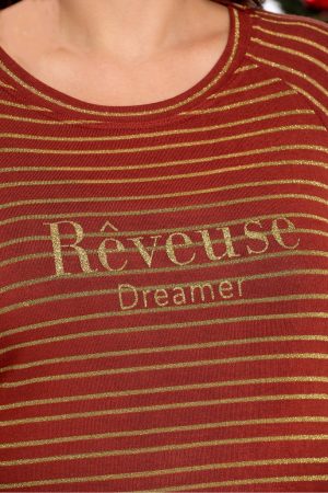 Mπλούζα πλεκτή 'Reveuse Dreamer' ριγέ. Χρώμα: Μπρονζέ, Mαύρο.