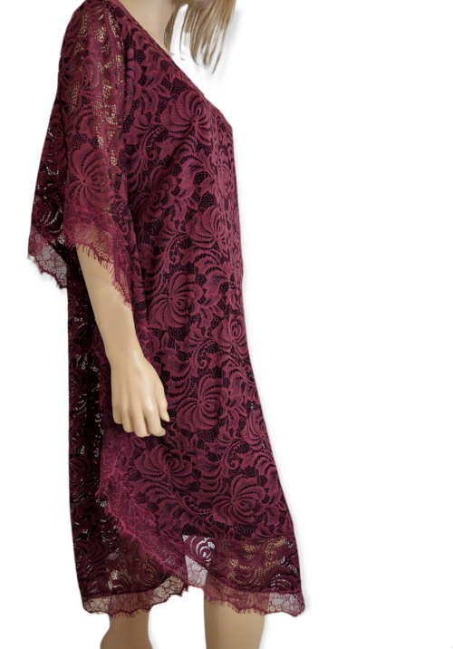 Καφτάνι φόρεμα midi, από δαντέλα. Χρώμα: Γκρενά, Μπλέ.