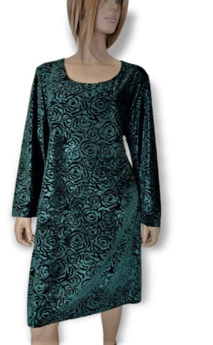 Φόρεμα Midi από βελούδο,με ανάγλυφα λουλούδια. Χρώμα: Πράσινο.