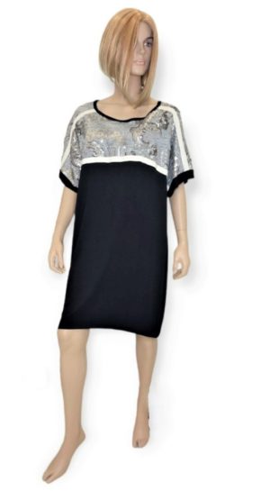Φόρεμα μίντι με παγιέτα και διακοσμητική τρέσα. Χρώμα: Μαύρο με Ασημί.