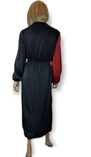 Φόρεμα σατέν δίχρωμο. Χρώμα: Μαύρο με Μπορντό.