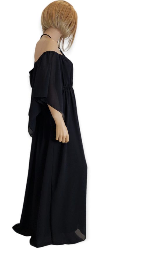 Φόρεμα maxi με διακοσμητική δαντελένια τρέσα που δένει στο λαιμό. Χρώμα: Μαύρο, Εκρού.