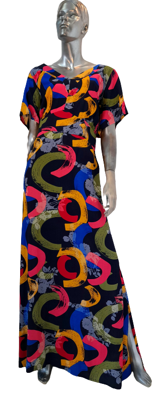 Φόρεμα εμπριμέ με γεωμετρικά σχέδια  "αμπίρ". Χρώμα: Σκ.Μπλέ Εμπριμέ.