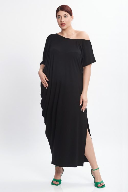 Φόρεμα boho τύπου σάκος από την μια πλευρά. Χρώμα: Μαύρο, Χακί, Ρουά, Φουξ.