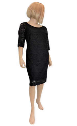 Φόρεμα midi,από ελαστική δαντέλα και τρουακάρ μανίκι. Χρώμα: Μαύρο.