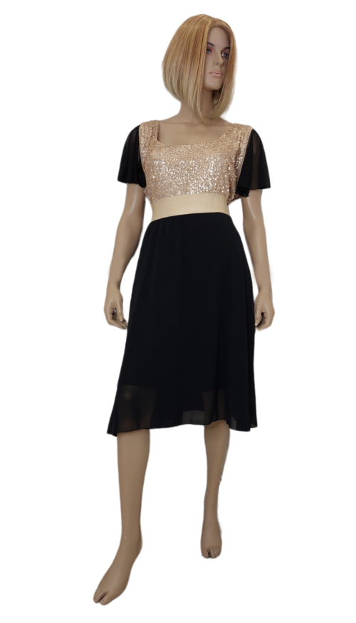 Φόρεμα midi,μπούστο από ελαστικό ύφασμα με παγιέτα. Χρώμα: Μαύρο, Ώχρα.