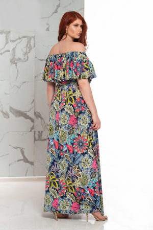 Φόρεμα εμπριμέ Floral maxi με λάστιχο και βολάν στους ώμους. Χρώμα: Εμπριμέ Τύπος .