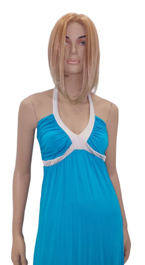 Φόρεμα maxi τιράντα εξώπλατο με lurex. Χρώμα: Τιρκουάζ με Ασημί.