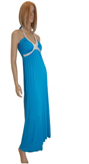 Φόρεμα maxi τιράντα εξώπλατο με lurex. Χρώμα: Τιρκουάζ με Ασημί.