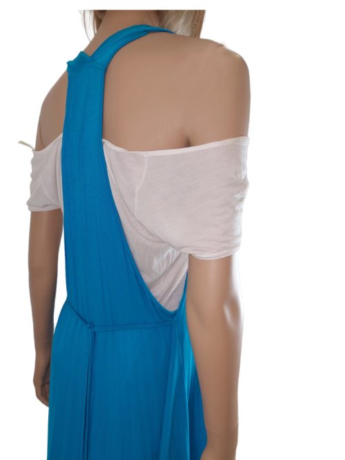 Φόρεμα midi boho τιράντα εξώπλατο με πρόσθετη μπλούζα. Χρώμα: Τιρκουάζ-Λευκό.