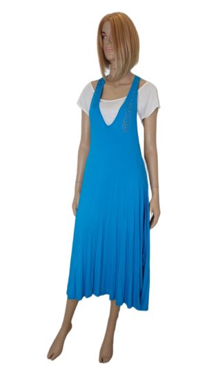 Φόρεμα midi boho τιράντα εξώπλατο με πρόσθετη μπλούζα. Χρώμα: Τιρκουάζ-Λευκό.