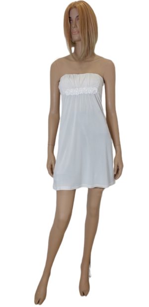 Φόρεμα mini straples με  διακοσμητική τρέσα. Χρώμα: Λευκό.