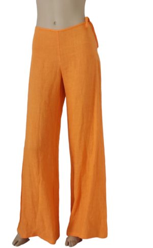 Παντελόνα λινή μονόχρωμη . Χρώμα: Πορτοκαλί.