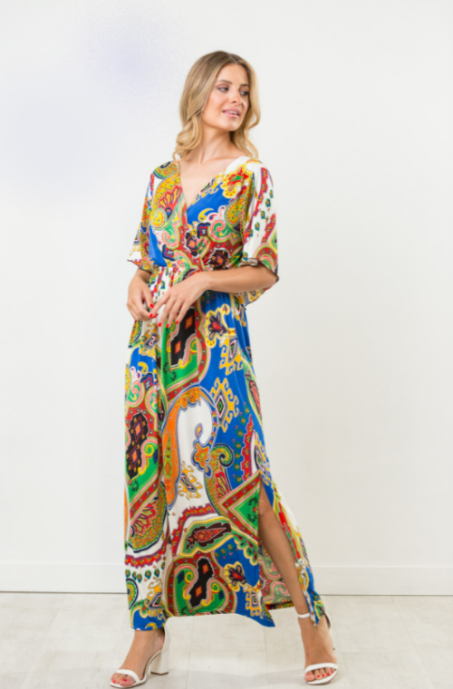 Φόρεμα maxi κρουαζέ με γεωμετρικά Lachour -JA-1061-213-1