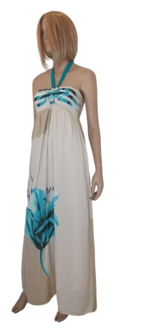 Φόρεμα maxi με λουλούδι και δέσιμο.Χρώμα: Μπεζ με Βεραμάν.