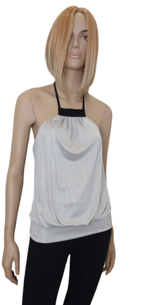 Μπλούζα  εξώπλατη Lurex με δέσιμο σατέν . Χρώμα:  Ασημί