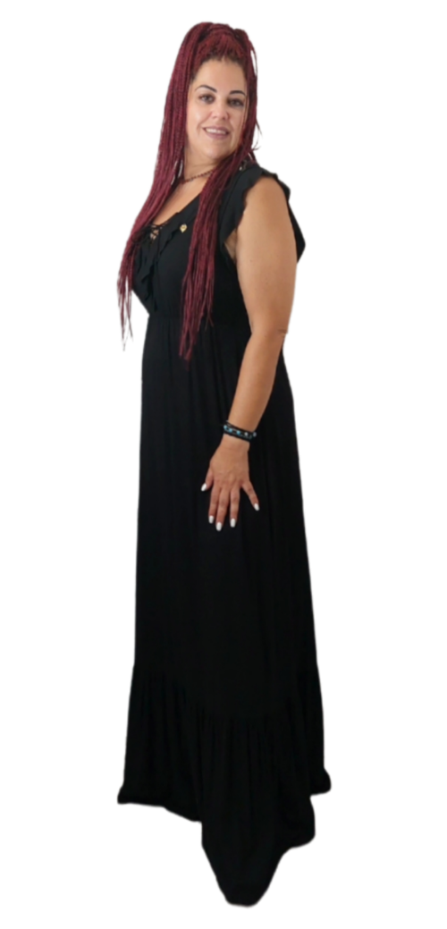 Φόρεμα αμάνικο maxi με βολάν και 'Χ΄στο βε. Χρώμα: Μπλέ,Μαύρο.