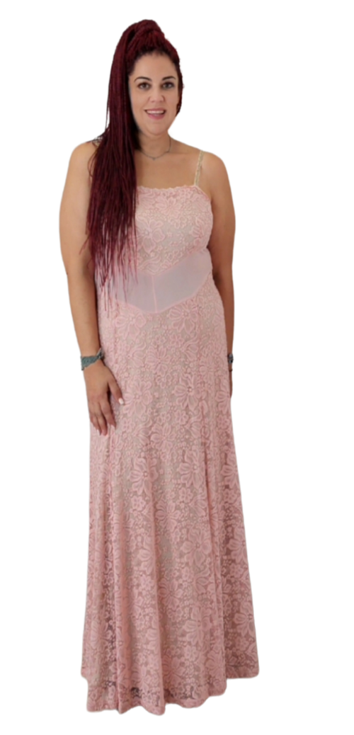 Φόρεμα με τιράντα Maxi,και πλεκτή ελαστική δαντέλα. Χρώμα: Μαύρο με Ροζ,Ροζ με Ροζ.