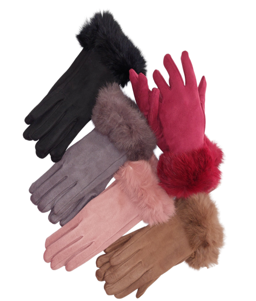 Γάντια σουέτ με γούνα στο πάνω μέρος. Χρώμα: Μαύρο, Ροζ, Γκρι, Κάφε, Γκρενά, Μπλε.