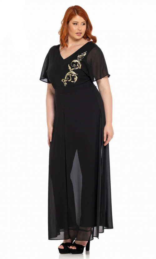 Φόρμα ολόσωμη από  ζορζέτα με ανάγλυφο χρυσό σχέδιο το στήθος. Χρώμα:  Ρουά, Μαύρο.