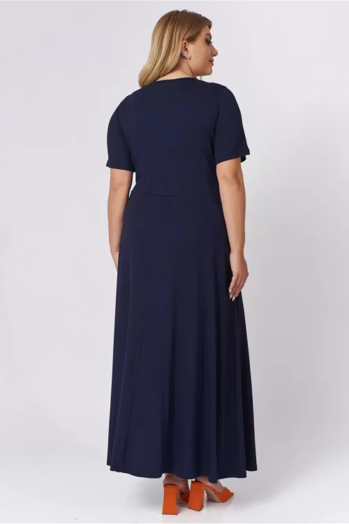 Φόρεμα maxi  βε ντεκολτέ με κόμπο. Χρώμα: Μαύρο, Μπλε, Χακί, Ματζέντα .