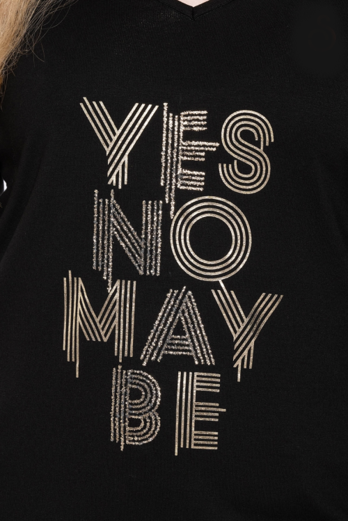 Μπλούζα βε με στάμπα "YES NO MAY BE''. Χρώμα: Μαύρο, Ματζέντα.