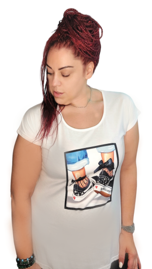 Μπλούζα T-shints με απλικέ φωτογραφία ''σπορτέξ με φιόγκους''. Χρώμα: Μαύρο, Λευκό.