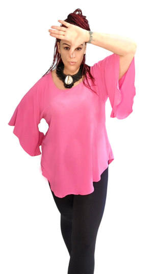 Μπλούζα με μανίκι ρεγκλάν καμπάνα . Χρώμα: Ροζ.