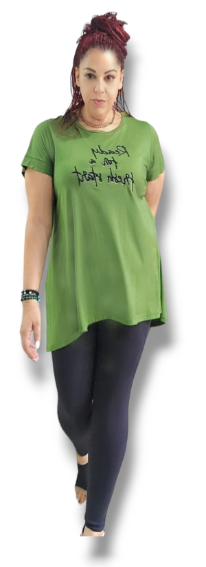 Μπλουζοφόρεμα με γυαλιστερό τρισδιάστατο τύπωμα ''Readn''. Χρώμα: Πράσινο, Ώχρα .