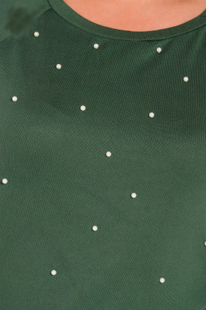 Μπλούζα  λαιμόκοψη με πέρλες εμπρός και μανσέτα μανίκι. Χρώμα: Πράσινο
