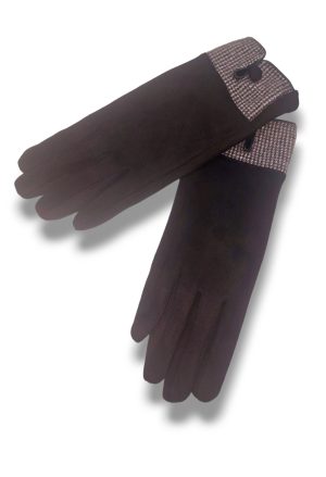 Γάντια σουέτ με κουμπί και διάφορες γούνινες λεπτομέρειες. Χρώμα: Μαύρο με Γκρι.