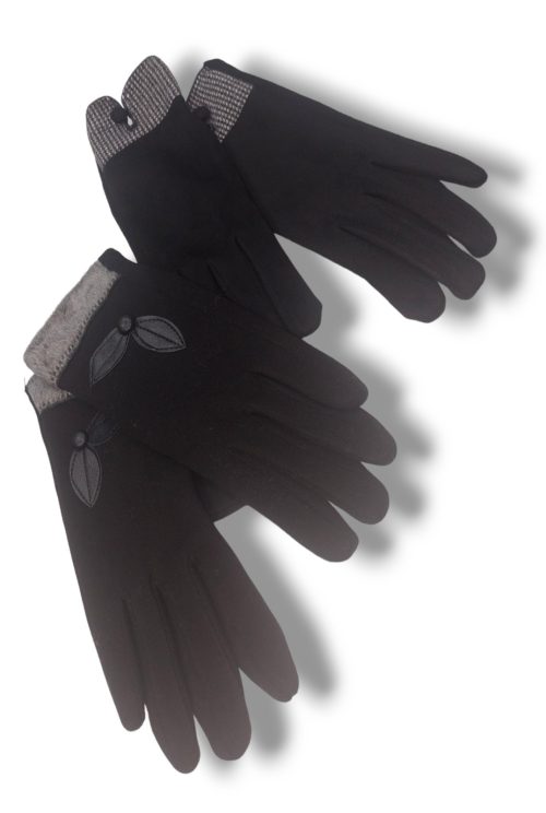 Γάντια σουέτ με κουμπί και διάφορες γούνινες λεπτομέρειες. Χρώμα: Μαύρο με Γκρι.
