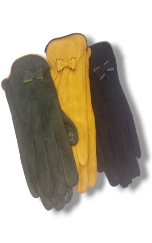 Γάντια σουέτμε φιόγκο. Χρώμα: Μαύρο, Χρυσό, Χακί .