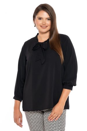 Μπλούζα σατέν με φιόγκο και κουμπιά-S10170-2